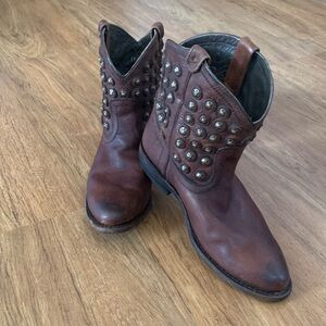 Frye Brown Studded Leather Western Boots